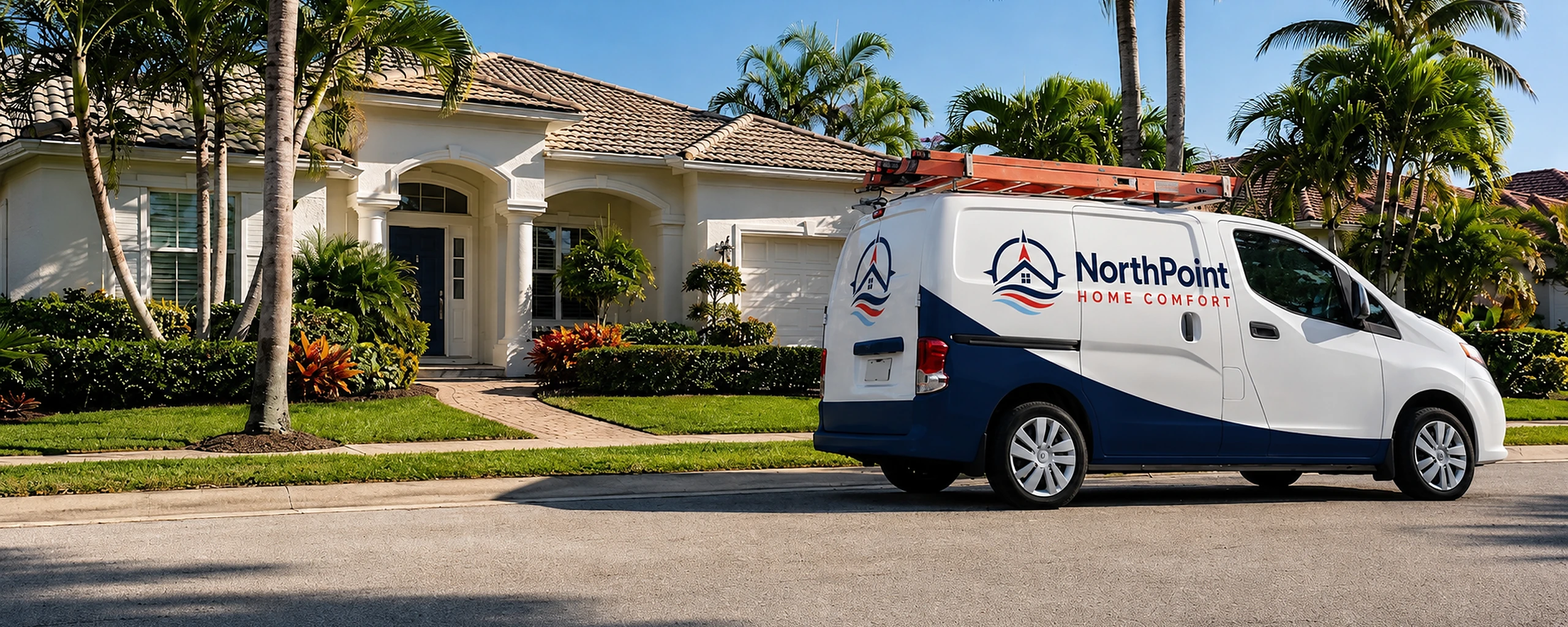 NorthPoint Home Comfort service van outside a customer home