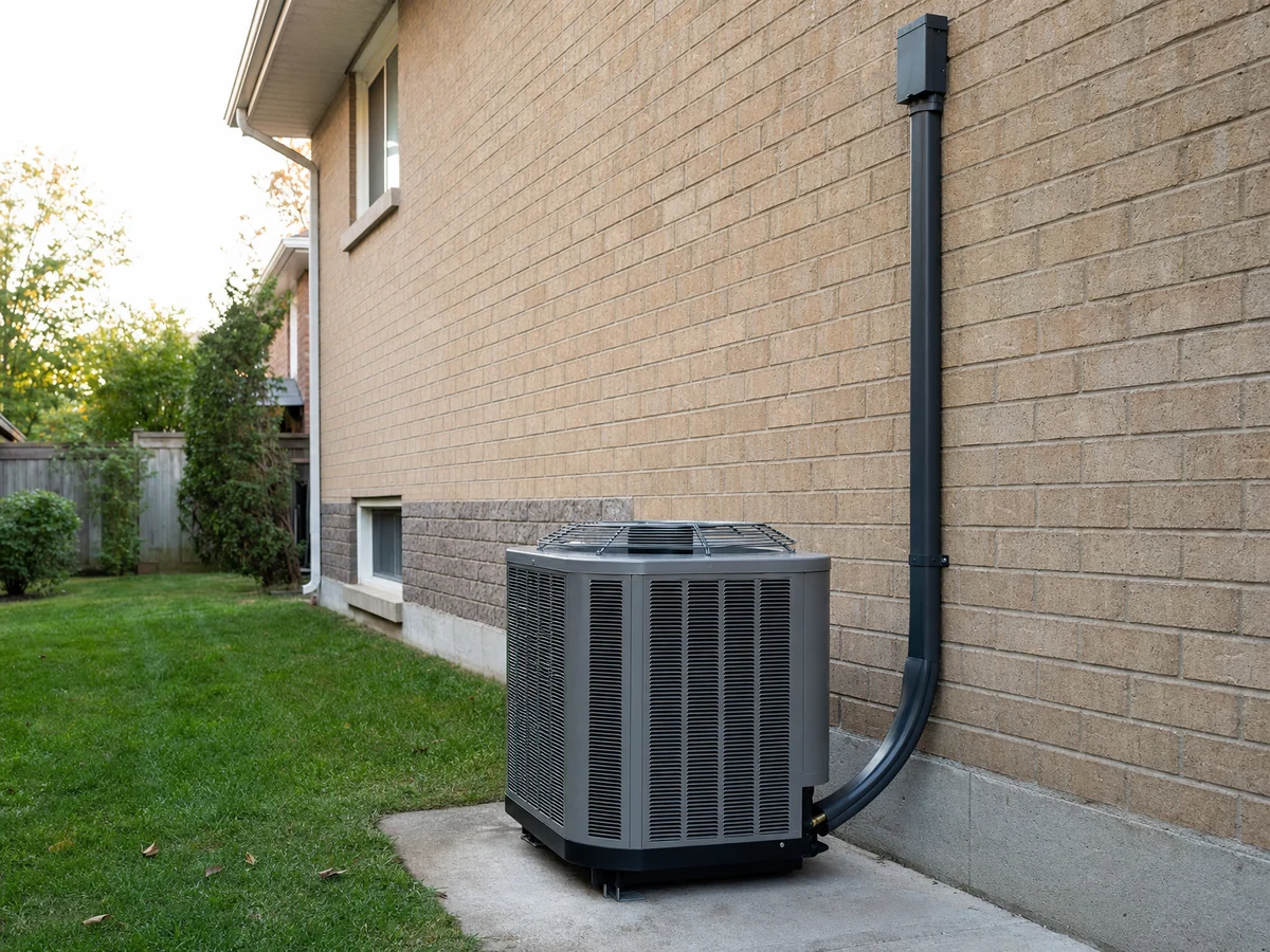 Completed air-conditioning installation with the line set neatly run up the wall